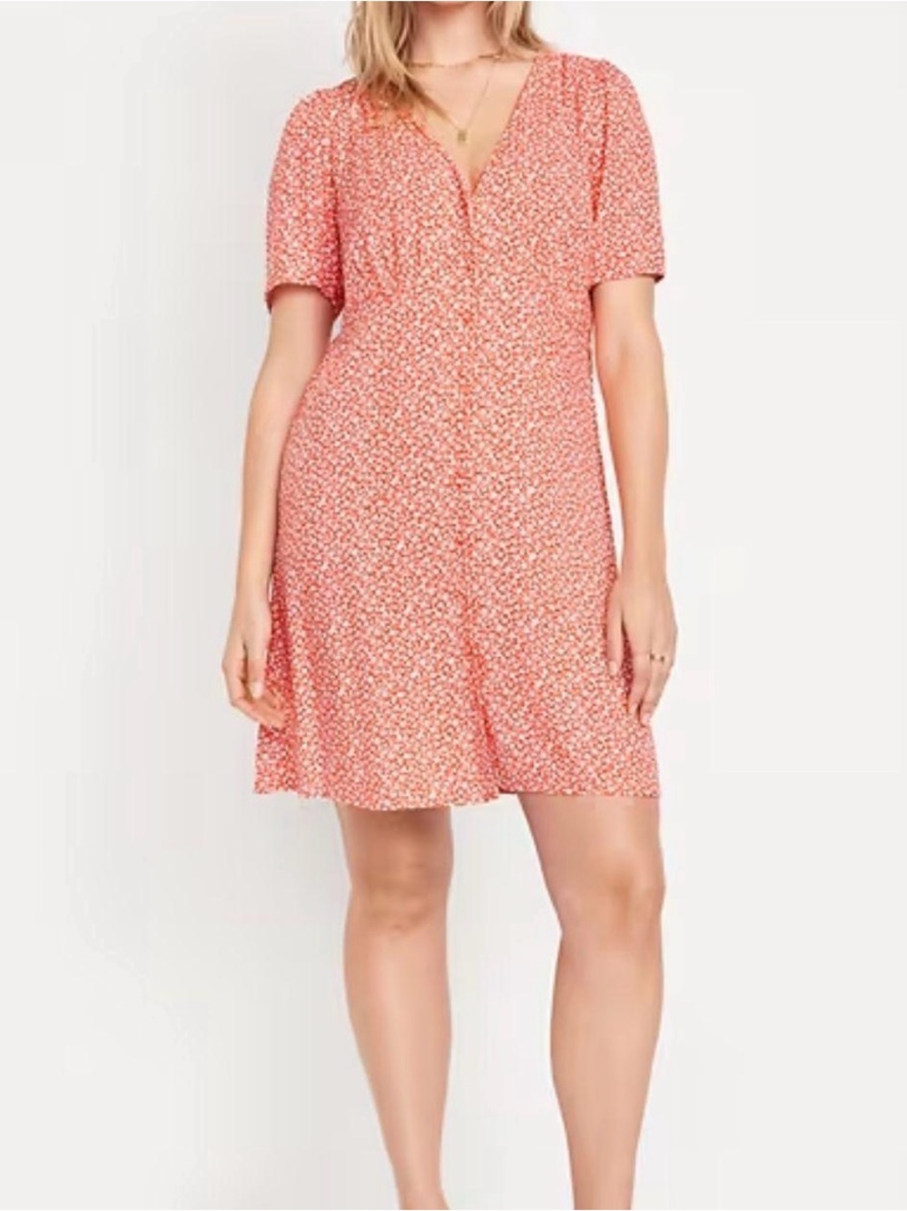 Old Navy Red Button Down Crepe ditsy floral Mini Dress